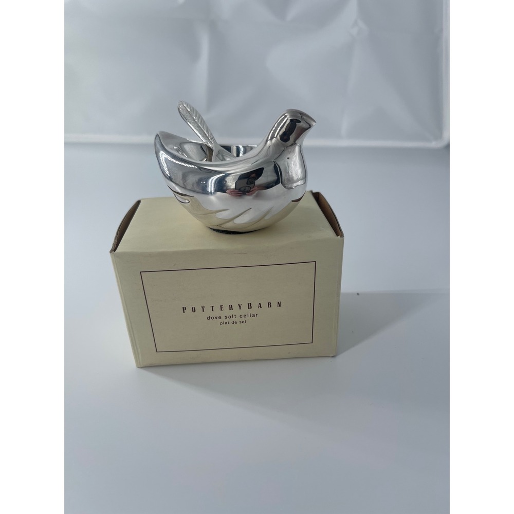 Silver Dove Salt Cellar w. Spoon POTTERY BARN, preowned, orig box